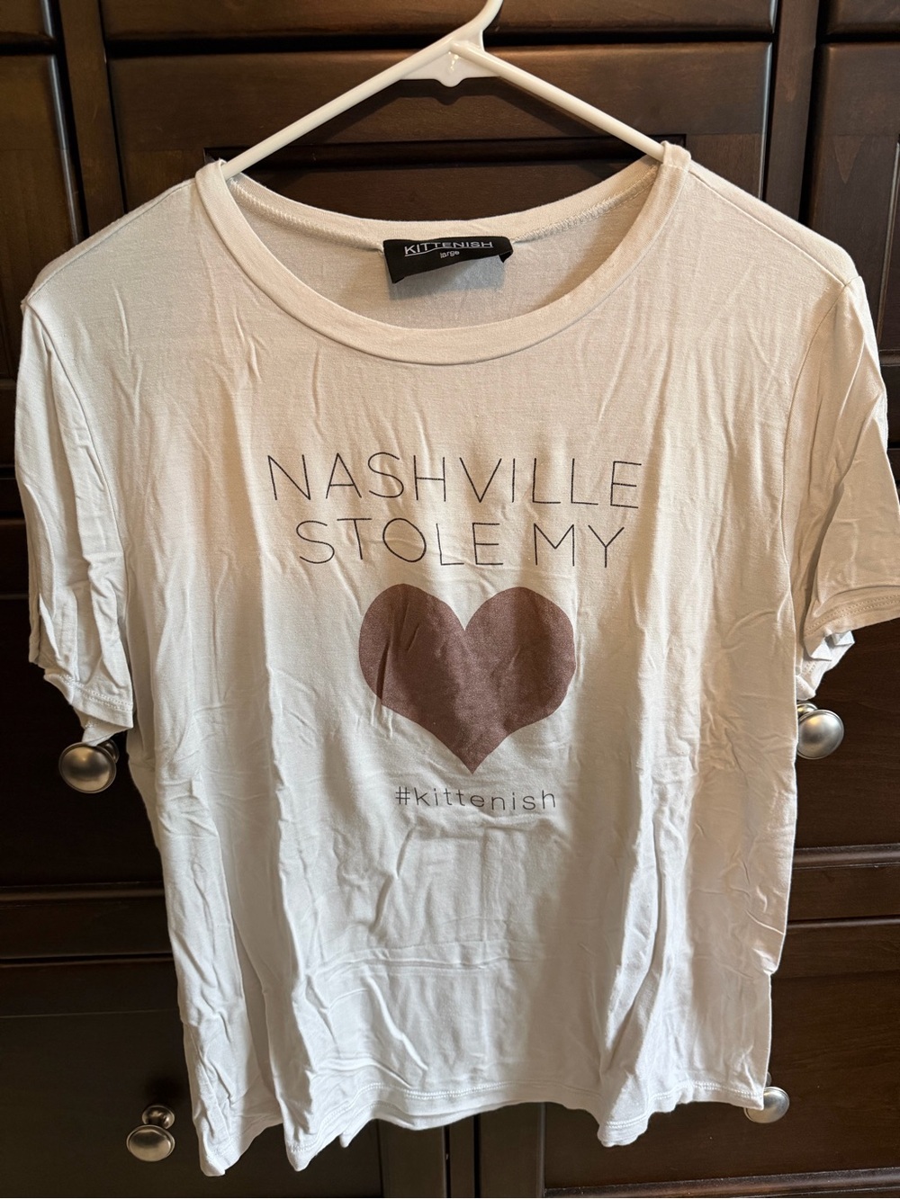 Kittenish Cream Tee with Brown Heart Graphic